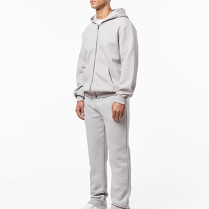 Conjunto de chándal de algodón polar transpirable con capucha y cremallera, de peso pesado, liso, informal, de talla grande para hombre - Product Image 4