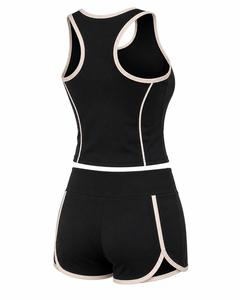 Ensemble de yoga 2 pièces pour femmes grandes tailles, haut court sans manches à dos nageur et décolleté ras du cou, short taille haute avec bordure contrastante, en spandex sans couture - Product Image 6