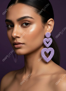 Pendientes Colgantes Hechos a Mano con Corazones Morados para Mujer, Pendientes de Corazones en Capas con Cuentas, Joyería Linda para Fiesta, Regalo - Product Image 3
