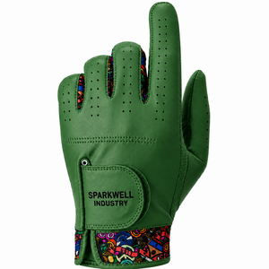 Guante de Golf de Cuero Genuino SPARKWELL INDUSTRY SI-AW-005 Blanco Transpirable con Cierre de Velcro Unisex con Patrón Colorido para Mano Derecha - Product Image 4