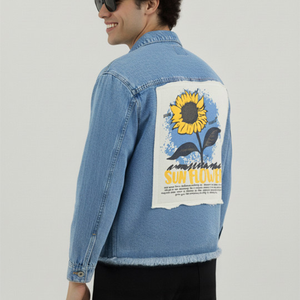 <b>Men's</b> <b>Light</b> Blue Denim <b>Jacket</b> Casual Button Up Turn-down Collar Washed Cotton Regular Fit Autumn Outwear - Product Image 2
