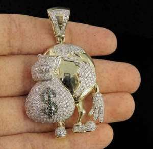 Moissanite Men's Globe Money <b>Bag</b> Hip Hop Iced 925 Sterling Silver Gold Plated Luxury Certified Fine Jewelry Gift Pendant - Product Image 6