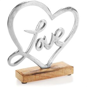 Trending Premium <b>Silver</b> LOVE Heart Sculpture On Wooden Base For <b>Table</b> Shelf Home Decoration Wedding Gift Idea - Product Image 1