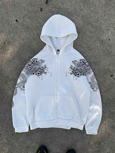 <b>White</b> Zip Up Hoodie <b>Men</b> Unisex Loose Fit <b>Fleece</b> Pullover With Dragon Print Streetwear Autumn - Product Image 1