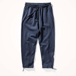 Men's Dark Blue Cotton Sweatpants Elastic Waist Drawstring Casual Joggers Side Pockets Breathable Midweight Autumn Wear - Product Image 1
