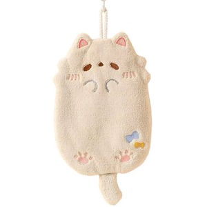 Serviette de toilette absorbante en microfibre polaire corail motif chat mignon avec boucle de suspension pour salle de bain - Product Image 3