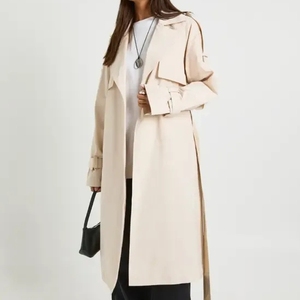 Abrigo largo informal de lana para mujer, estilo europeo y americano, para otoño/invierno, cálido, de color liso, con corte nuevo en los laterales. - Product Image 1