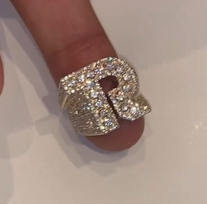 เครื่องประดับเงินแท้ 925 ชุบทอง 18K ประดับเพชรโมอิสซาไนต์ แหวนตัวอักษรสำหรับทุกเพศ สไตล์ฮิปฮอป - Product Image 3