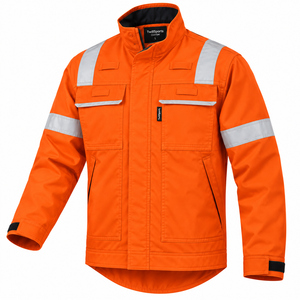 <b>Hi</b> <b>Vis</b> Men's Reflective Work <b>Jacket</b> <b>Orange</b> Polyester Safety Uniform with Silver Stripes for Construction Outdoor Use - Product Image 3