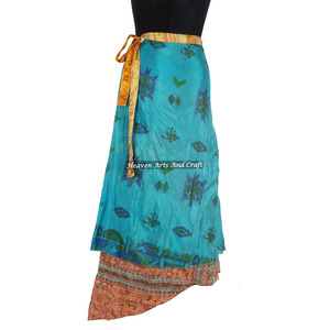 Falda Larga de Seda de Dos Capas para Mujer, Diseño de Sari Mágico, Reversible, Sexy y Vintage - Product Image 5