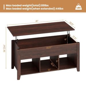 Mesa de Centro Estilo Rústico con Tapa Elevable y Estante de Almacenamiento, Mueble Extensible de Madera Sólida para Sala de Estar - Product Image 4