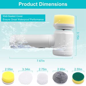 Spazzola Elettrica Senza Fili a 5 Testine per Pulizia, Ricaricabile, con Testine Sostituibili per Cucina e Doccia - Product Image 6