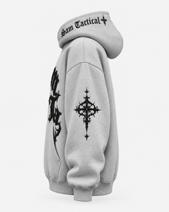 Sudadera con Capucha Gris Gótica para Hombre Sam Tactical, Diseño Oversize con Logotipo Frontal, Corte Regular, Bolsillos, Estilo Urbano Otoñal, Personalizable - Product Image 3