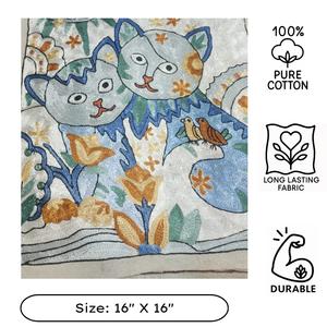 Funda de Cojín Tradicional Kashmiri Aari de 16 Pulgadas Cuadradas, Funda de Almohada de Algodón con Bordado de Hilo de Seda, Cierre de Cremallera de Lujo, Decoración para el Hogar - Product Image 3