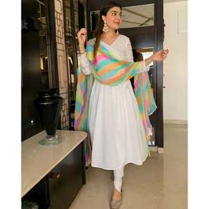 Conjunto de Kurta y Dhoti de Algodón Blanco Ceniza Talla XS - Product Image 4