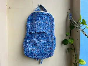 กระเป๋าเป้สะพายหลังผ้าฝ้ายพิมพ์ลายบล็อกทำมือ น้ำหนักเบา พับได้ เหมาะสำหรับวัยรุ่นและผู้หญิง - Product Image 3