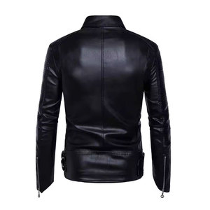 Men's <b>Slim</b> <b>Fit</b> PU Leather Moto Bomber <b>Jacket</b> Stand Collar Zipper Closure Solid Color Windproof Quick Dry Winter Wear Polyester - Product Image 3