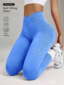 Leggings de yoga pour femmes les plus vendus, de haute qualité, froncés, unis, sans coutures, longueur cheville, taille élastique, vêtements de sport compressifs - Product Image 6
