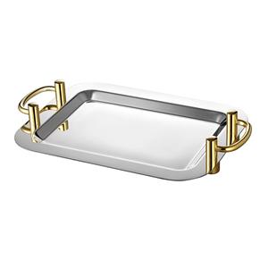 Bandeja de Servir de Acero Inoxidable de Lujo con Asas Doradas, Plato Rectangular de Metal Pulido Espejo para Hotel y Hogar - Product Image 1