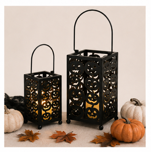 Décorations d'Halloween en gros pour l'extérieur : Lanterne porte-bougie en métal noir mat en forme de citrouille, idéale pour les fournitures de fête - Product Image 2