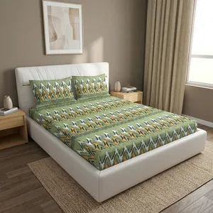 Wholesale Modern <b>Green</b> ZigZag Microfiber Eco-Friendly Durable 300TC 118 GSM Printed Soft Bedding <b>Sheet</b> for Hotels Home - Product Image 5