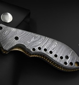 Cuchillo Plegable de Acero de Damasco de Grado Industrial BA Enterprises, Hoja con Punta Caída, Mango de Acero de Damasco, Cuchillo de Bolsillo de Borde Recto - Product Image 4