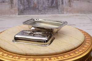 Nickel-Plated Butter Dish with Glass Insert: Silver <b>Kitchen</b> Decor - Product Image 3