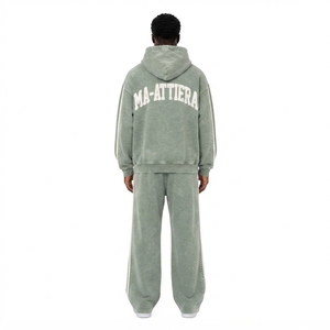 Custom <b>Acid</b> <b>Wash</b> Zip Up Hoodie and Wide Leg Sweatpants Set Oversized Streetwear Tracksuit - Product Image 2