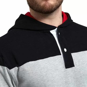Camiseta de punto casual para hombre con capucha, manga corta, 100% algodón, teñido anudado, bloques de color, ribete en contraste, corte regular, anti-bolitas - Product Image 6
