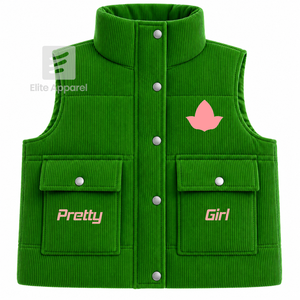 Chaleco acolchado personalizado de la hermandad Alpha Kappa Alpha con logo bordado en la parte delantera, color verde y rosa, sin mangas, para mujer. - Product Image 2