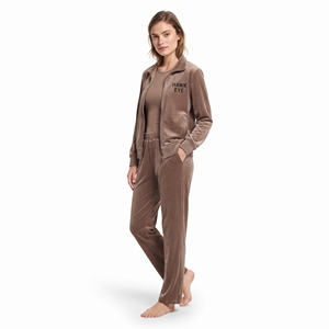 Conjunto de chándal de terciopelo para mujer al por mayor, dos piezas, corte regular, chaqueta con cremallera completa y pantalones a juego, ropa de invierno - Product Image 3