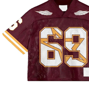 Maillot de football américain unisexe bordeaux en mesh, numéro 69, impression sublimée, respirant, manches courtes, coupe classique, adulte, lettres sur le devant - Product Image 5