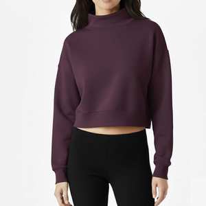 Sweat-shirts courts à col montant pour femme, 100% coton, style tendance et personnalisé, coupe ample, épaules tombantes, manches longues, mode streetwear - Product Image 6