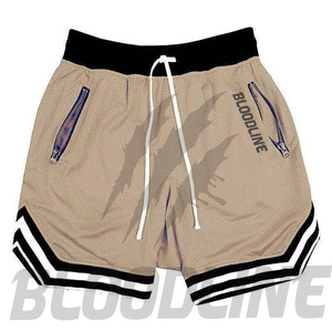 Shorts de sport décontractés pour hommes BLOODLINE, blancs, à cordon de serrage, avec poches zippées, imprimé par sublimation motif griffe, taille mi-haute - Product Image 2
