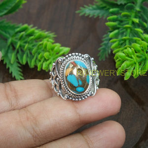Anillo de Turquesa Azul Cobre, Plata de Ley 925, Anillo de Promesa, Diseño Único Hecho a Mano, Joyería de Turquesa, Regalo para Ella - Product Image 2