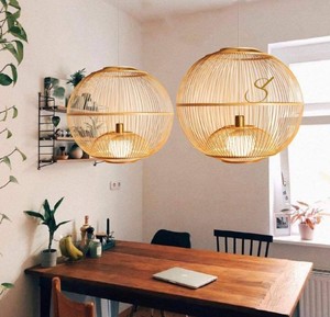 Nordic Style Slatted Sphere Rattan Lampshade Eco Friendly <b>Bamboo</b> Pendant Light Shade Round Ceiling Hanging <b>Lantern</b> - Product Image 3