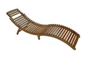 Chaise longue d'extérieur moderne DS00025, pliable, avec appui-tête, siège rembourré, bois et polyester, pour villa, piscine, jardin - Product Image 3