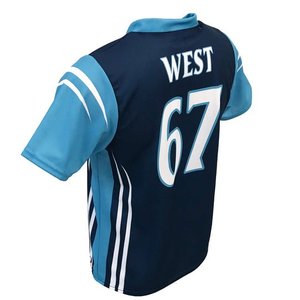 Camiseta Deportiva Transpirable Personalizada con Sublimación, Cuello en V, Color Azul Marino Oscuro y Azul Cielo, con Número, Logotipo y Uniforme de Equipo - Product Image 2