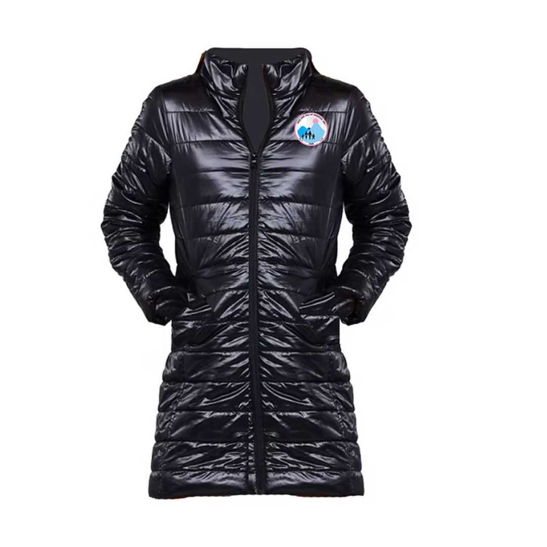 Power Punch Jack and Jill Long Black Packable Jacket Women Lightweight Quilted Puffer