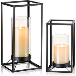 Top Selling <b>Gold</b> Metal <b>Lantern</b> with Clear Glass Panel Candle Holder for Home Decoration Taper Candle Holder Pillar Stand - Product Image 3