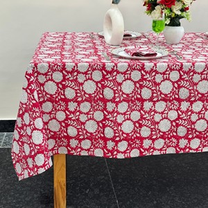 Red Floral Printed Cotton <b>Tablecloth</b> <b>Square</b> Classic Woven Washable Home Use Washable Home Use Durable Washable Customizable - Product Image 1