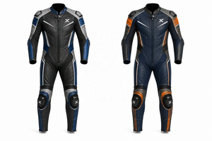 Traje de Motocicleta de Cuero de Una Pieza, Estilo Deportivo Urbano |   Azul Negro Gris |   Fabricante OEM ODM |   Diseño de Calidad Premium |   Ropa de Carreras - Product Image 5