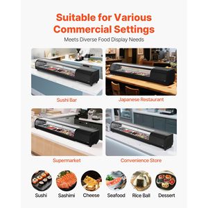 Vitrine Réfrigérée Commerciale pour Sushi de 2,9 pi³ avec 5 Bacs, Présentoir de Comptoir en Verre Courbé, Éclairage LED, Congélateurs et Réfrigérateurs - Product Image 6