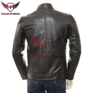 Chaqueta de Cuero Genuino Negra para Hombre, Estilo Motero, Cafe Racer, de Piel de Vacuno, con Cuello Alto y Mangas Acolchadas, Estilo Clásico Personalizado, Cálida para Invierno - Product Image 5