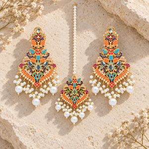Pendientes de Perlas Esmaltadas Multicolor al por Mayor, Set de Maang Tikka, Fabricante Personalizado - Product Image 5