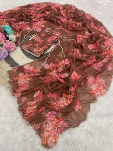 Reglance Elegant Georgette Floral Print Saree Heavy Hand Khatli Cutdana Touch Butti Work All Aarco Running Khatli <b>Blouse</b> - Product Image 1