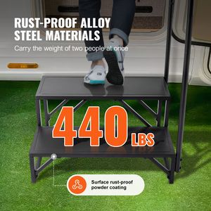 Scala a 2 Gradini per Camper con Capacità di Carico di 200 kg e Corrimano in Acciaio al Carbonio Rinforzato per Ingresso e Uscita Sicuri - Product Image 3