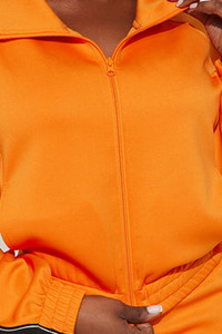 Wholesale <b>Women</b>’s Windbreaker Orange Tracksuit 2 Piece <b>Set</b> Zip Up Hooded Crop Jacket & High Waist <b>Short</b> Casual Contrast Stripe - Product Image 3