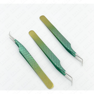 Ensemble de pinces à cils Green Diamond Grip, 3 pièces, acier inoxydable, forme en L, applicateurs classiques pour extensions de cils, professionnels - Product Image 6