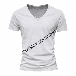 Camiseta de Manga Corta con Cuello en V para Hombre, 100% Algodón, Corte Regular, Transpirable, Ecológica, Anti-Pilling, Lisa, Casual, Teñida, de Punto - Product Image 1